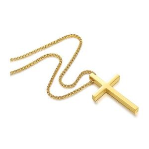 Stainless Steel Cross Pendant Chain Necklace Gold
